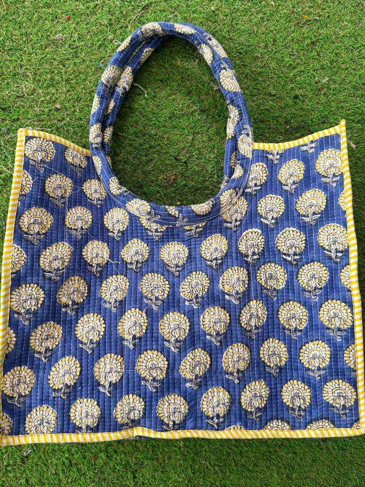 Market Bag Hand Block Print Shopping Bag Quilted Cotton Bags for wholesale by bhavnas boutique