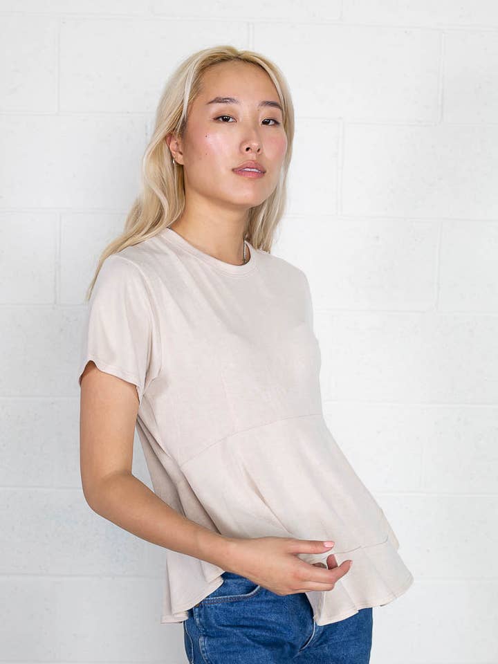 Bone T-Shirt with Ruffle Seam Detail for wholesale on Faire