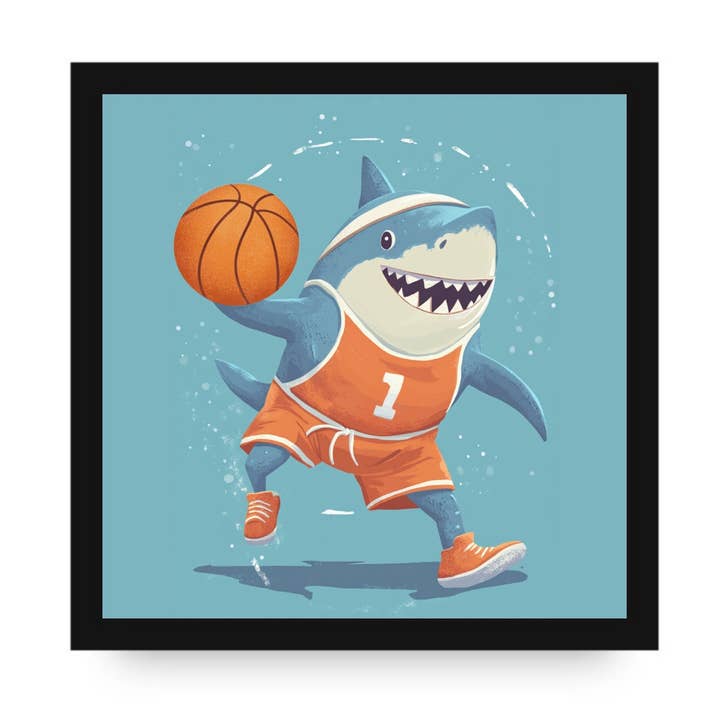 Jaws the Ballin Shark Framed Canvas by DLJ for wholesale by Dancing Littles Jungle