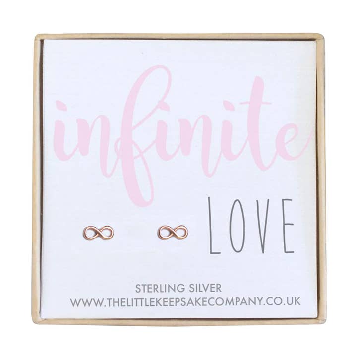 Rose Gold Vermeil Quote Earrings - Infinite Love for wholesale by The Little Keepsake Company