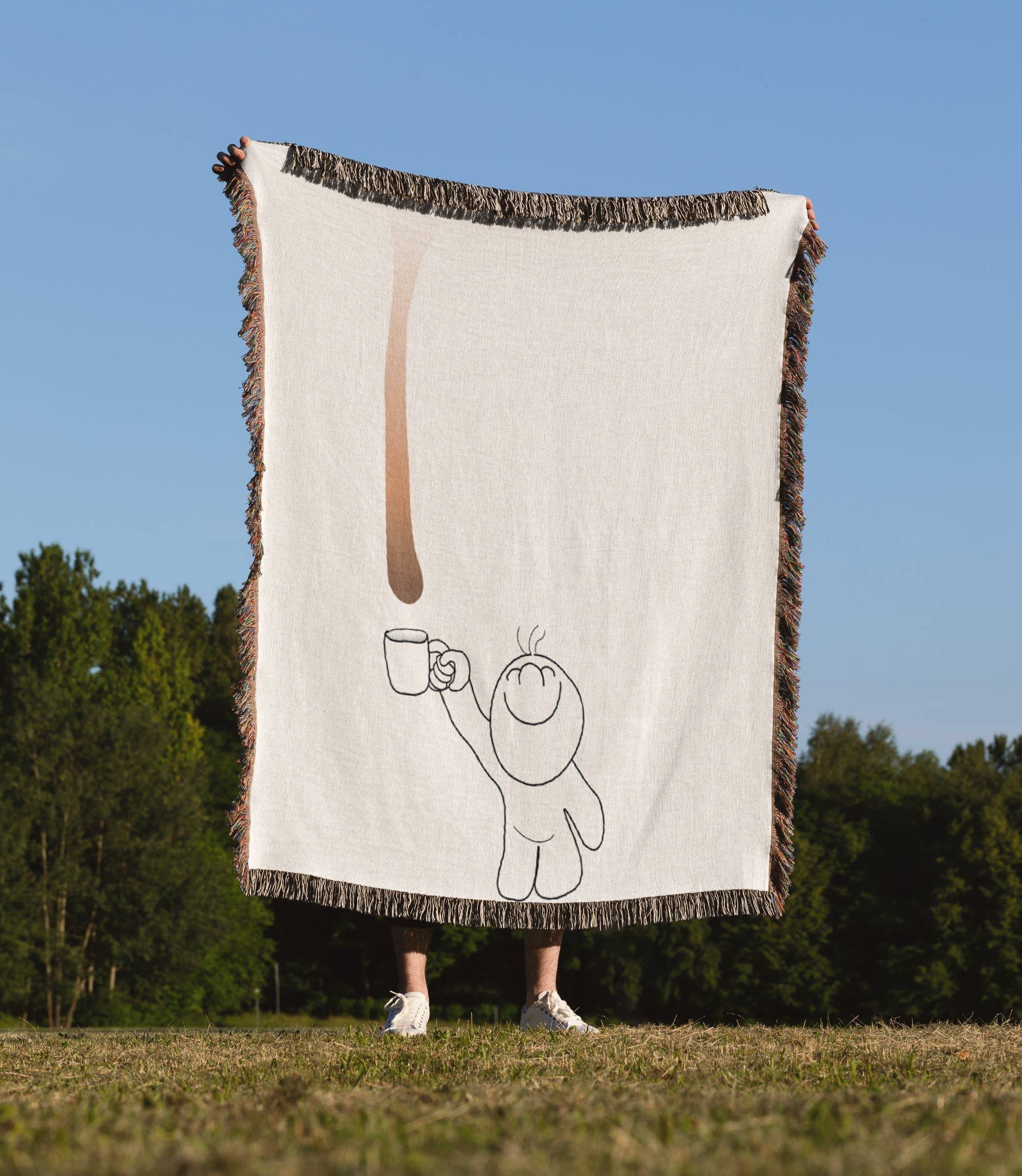 3dRose – wholesale Throw blanket – 3dRose, Cute Drip Guy catching chocolate or coffee drop with mug - fun funny humor fake stain unique, Blanket1