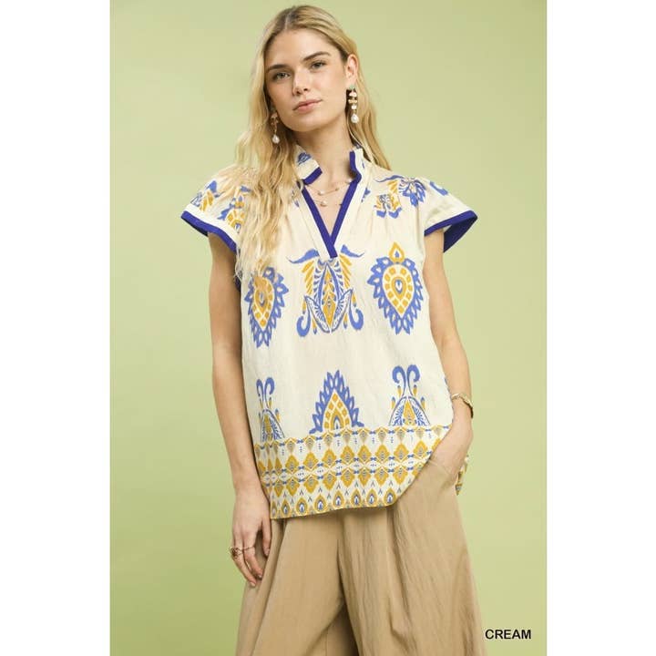 Top Boho com Estampa e Decote em V para Mulheres por atacado de Upmost