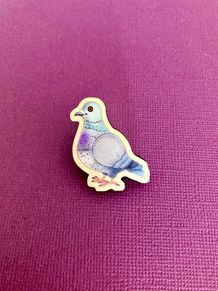 Little pigeon wooden pin badge for wholesale by RatBeanKat
