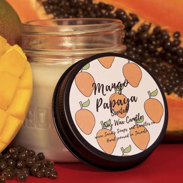 Vela de soja de mango y papaya - 8 oz para venta al por mayor de Sara's soaps and candles