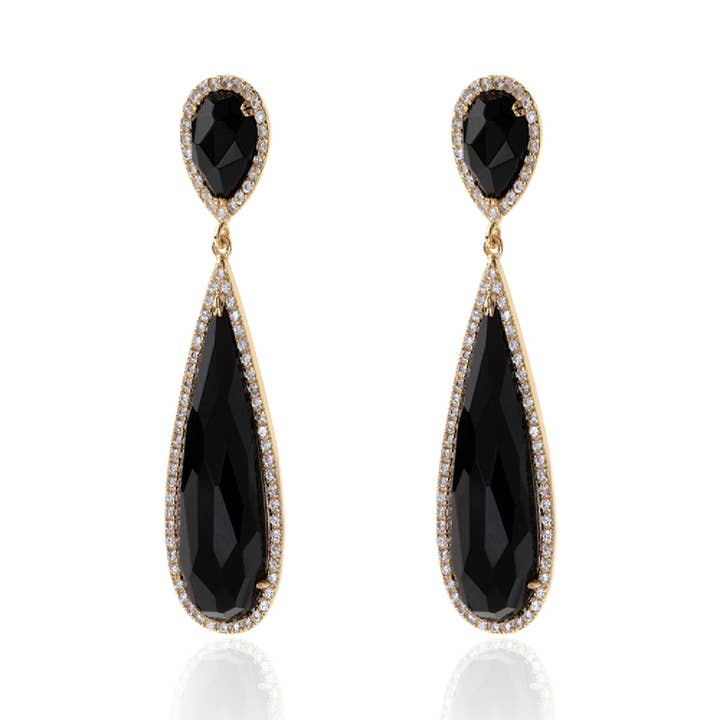 Long zirconia hoop earrings - gold plated silver for wholesale by Buganto