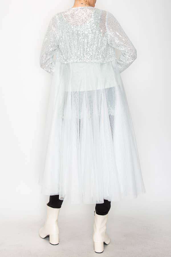 Origami Apparel ~  Lace and Crochet inspired - Venta al por mayor Chaqueta - Mujer - Deslumbrante abrigo largo de lentejuelas con falda de tul - 47695