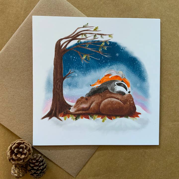 I’m Hibernating - Snuggled up warm winter card for wholesale by deer dawn