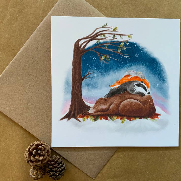 I’m Hibernating - Snuggled up warm winter card for wholesale by deer dawn