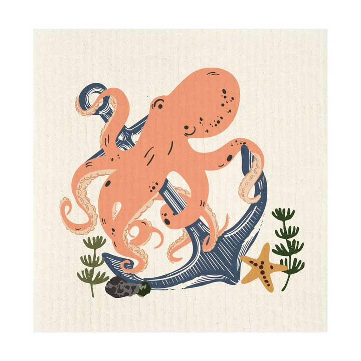 Octopus & Anchor Swedish Dishcloth for wholesale by Potluck Press