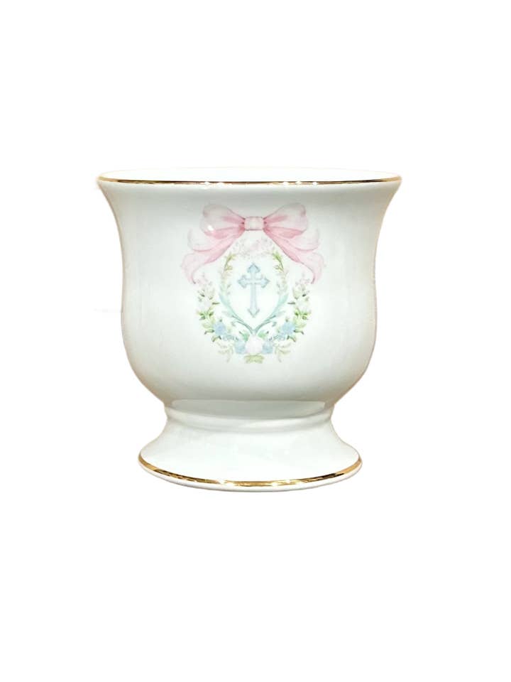 Cachepot Pequeno com Cruz de São Valentim, Louro Floral e Laço por atacado de The French Bee & Co