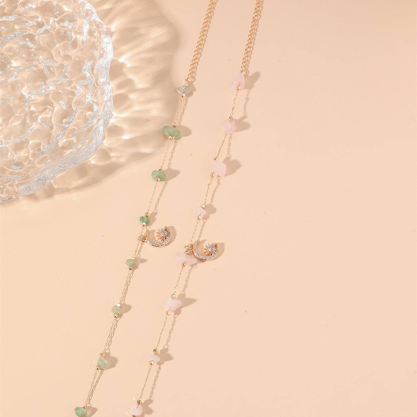 Perimade & Co. LLC - Wholesale Anklet - Crystal Raw Stone Bead Moon Charm Anklet in Solid Copper2