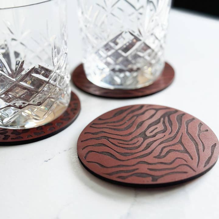 Parkin & Lewis - Wholesale Coasters - One Tan Animal Print Leather Coaster2