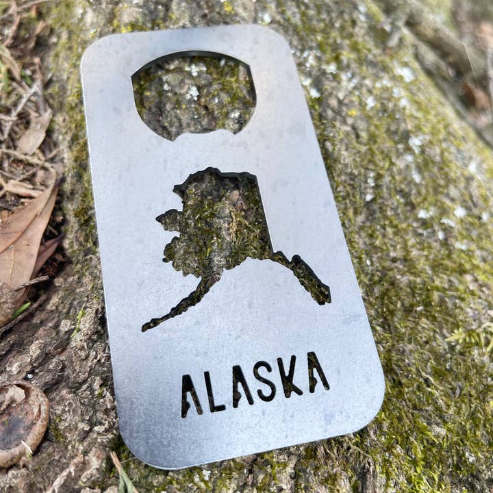 BE Creations & Designs, Inc. - Wholesale Bottle/Wine Opener - Alaska State Rectangle Bottle Opener made from Raw Steel