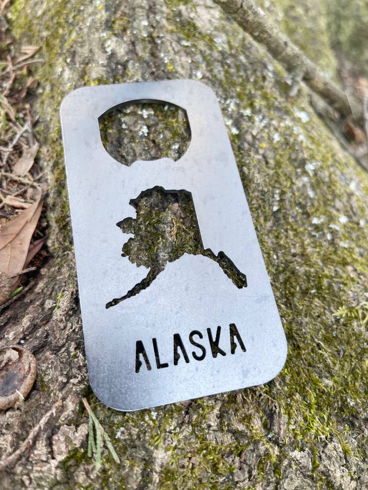 BE Creations & Designs, Inc. - Wholesale Bottle/Wine Opener - Alaska State Rectangle Bottle Opener made from Raw Steel