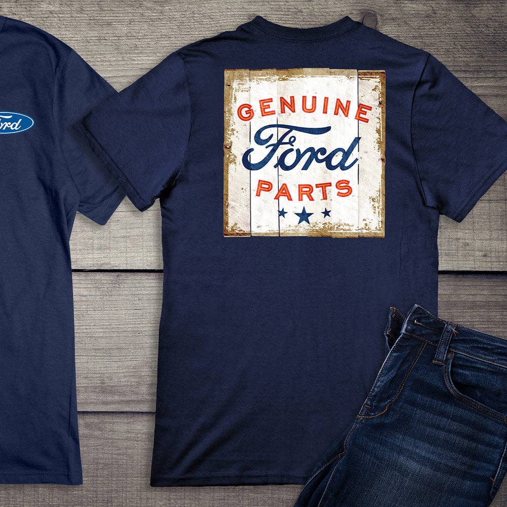 Artopia - Wholesale Screen Printed T-Shirt - Unisex - Ford Motor Company, Genuine Ford Parts Logo Distressed Sign T-Shirt3