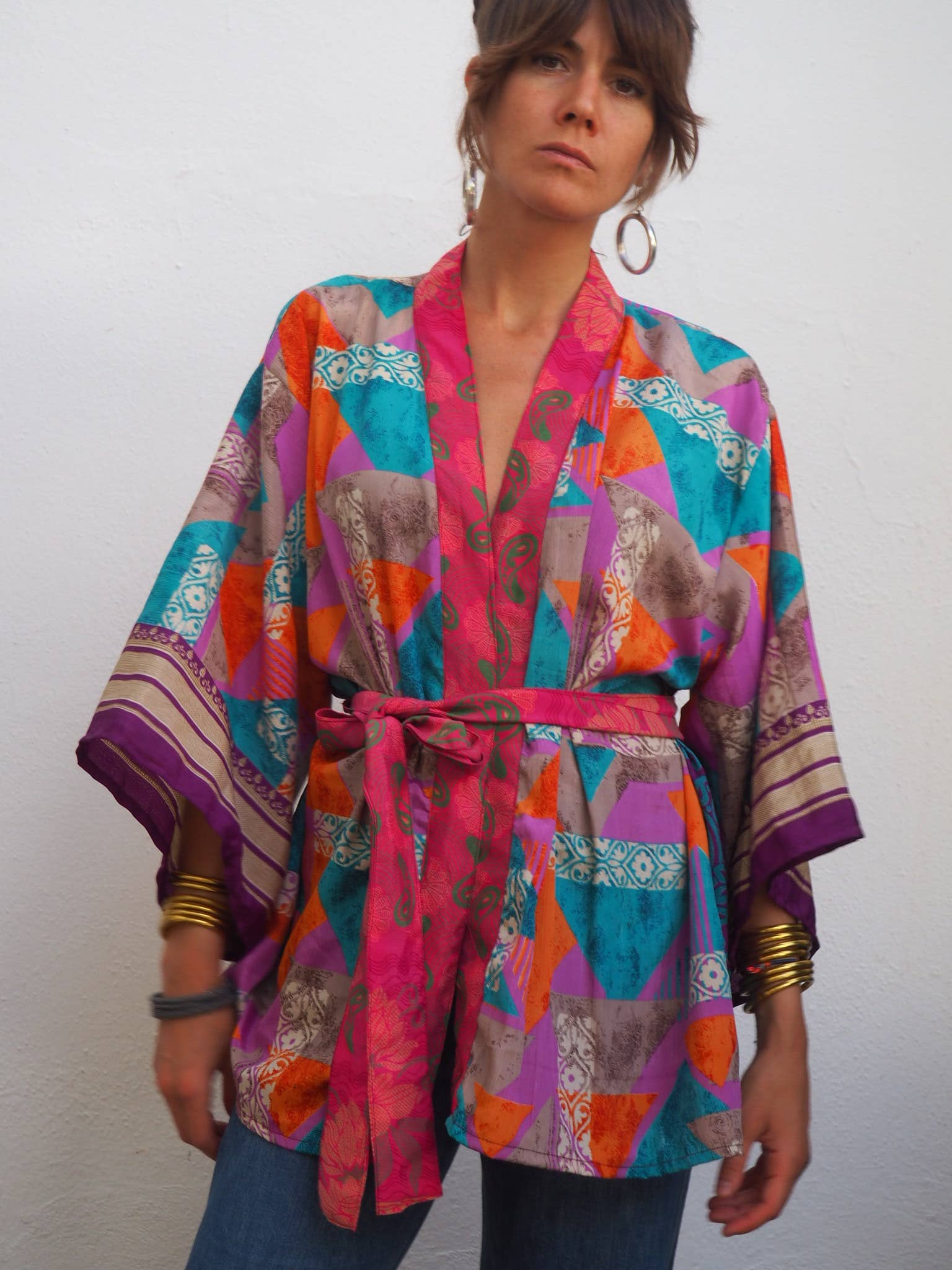 Vagabond Ibiza - Wholesale Kimono - Women's - The Kardash Kimono Short – Up-cycled Vintage Sari Kimono 34