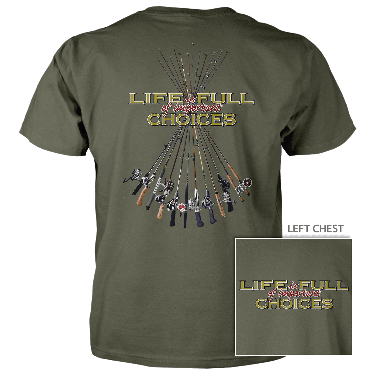 Old Country Outfitters – Großhandel T-Shirt mit Siebdruck – Unisex – Choices Fishing Poles - T-Shirt aus Ringspun-Baumwolle7