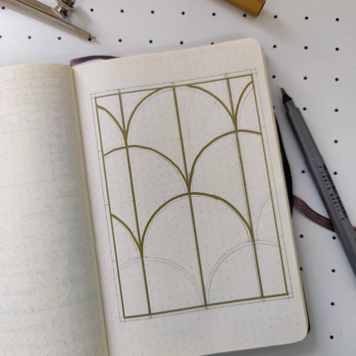 Winter Pickle Press - Wholesale Everyday Greeting Card - Handprinted linocut fan pattern folded notecard3