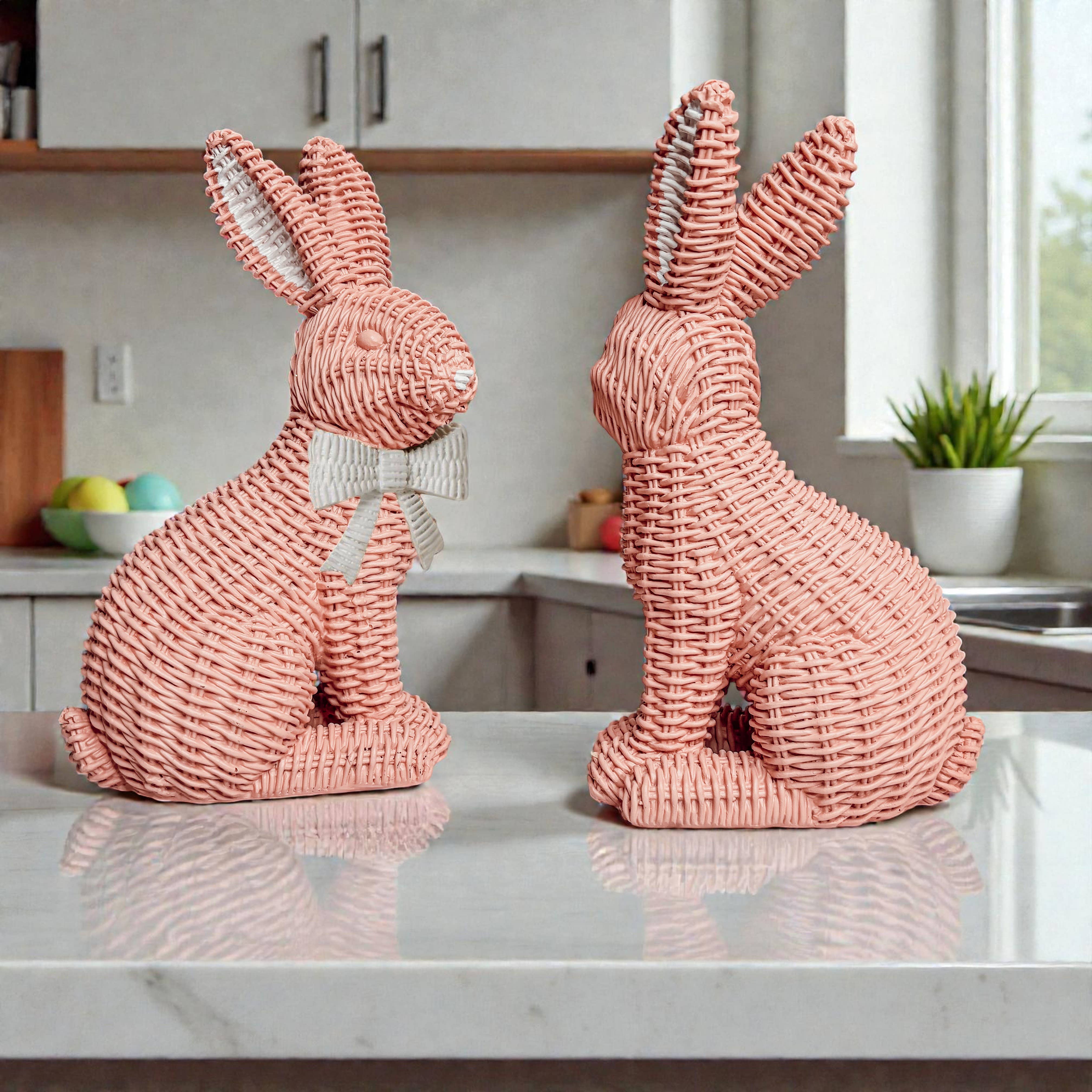 Gia Roma - Wholesale Sculpture - Easter Farmhouse Home Decor, Resin Bunny Figurine Rattan 36
