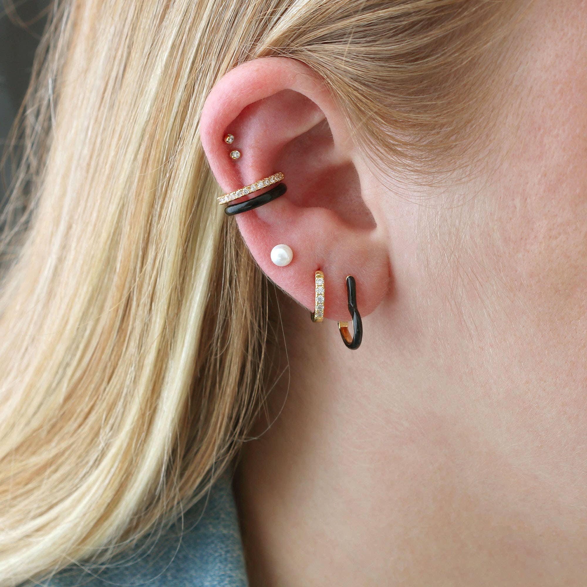 Kris Nations – wholesale Huggie earrings – Crystal Huggie Hoop Earrings 18K Gold Vermeil | Sterling Silver CZ Crystals 12mm Hoop Hinge Closure Nickel Free Hypoallergenic Ships from CA 1