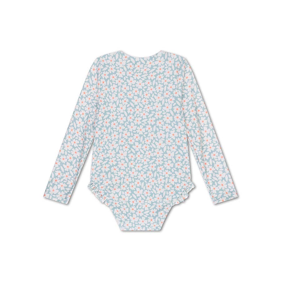 Swim Essentials - Vendita all'ingrosso Costume intero - Bambini - Costume da bagno UV a maniche lunghe per bambina con stampa fiori verdi Swim Essentials1