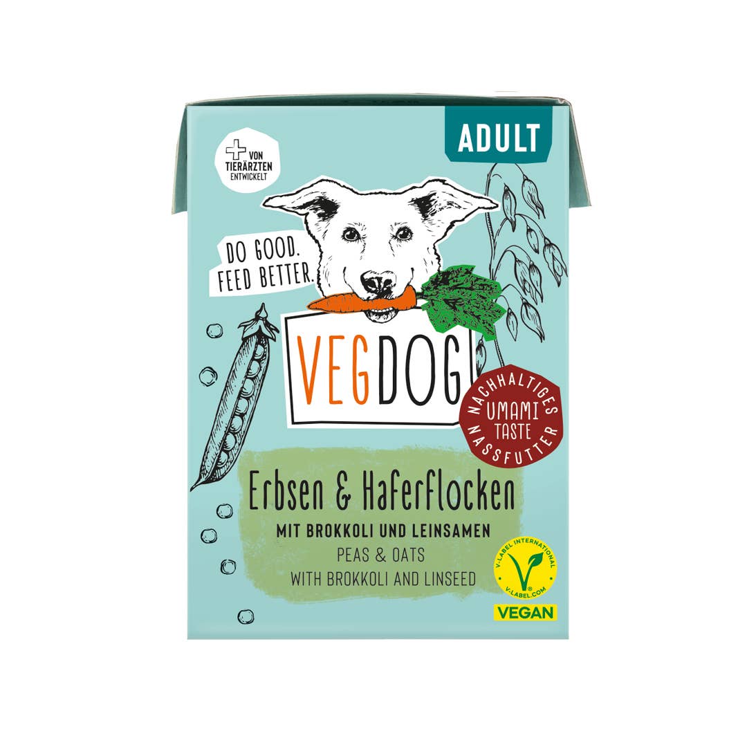 VEGDOG - Vente Nourriture – chien - Petits pois et flocons d'avoine pour adultes dans Tetra Pak