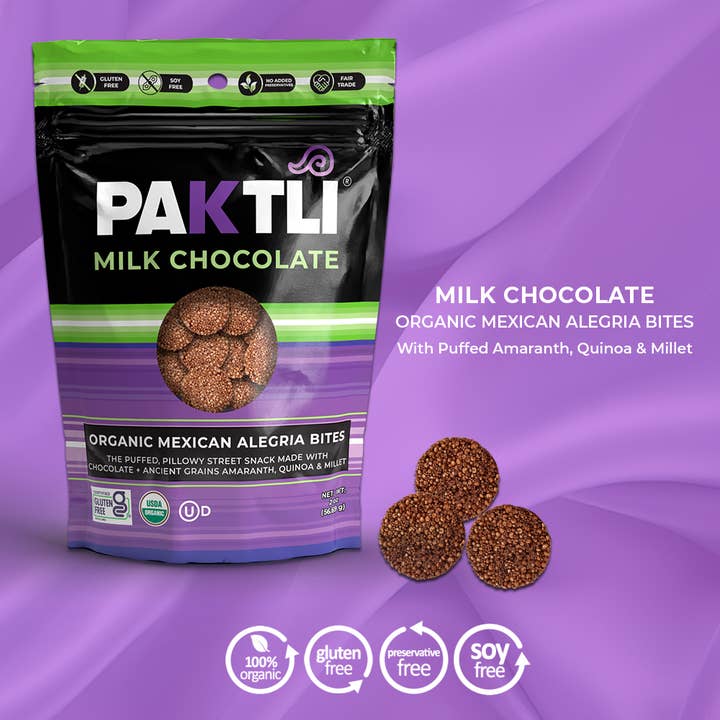 NEW Milk Chocolate Mexican Alegria Bites for wholesale by Paktli Foods