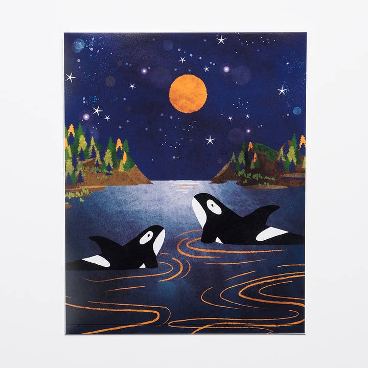 Orcas at Night Print for wholesale by Wild Optimist
