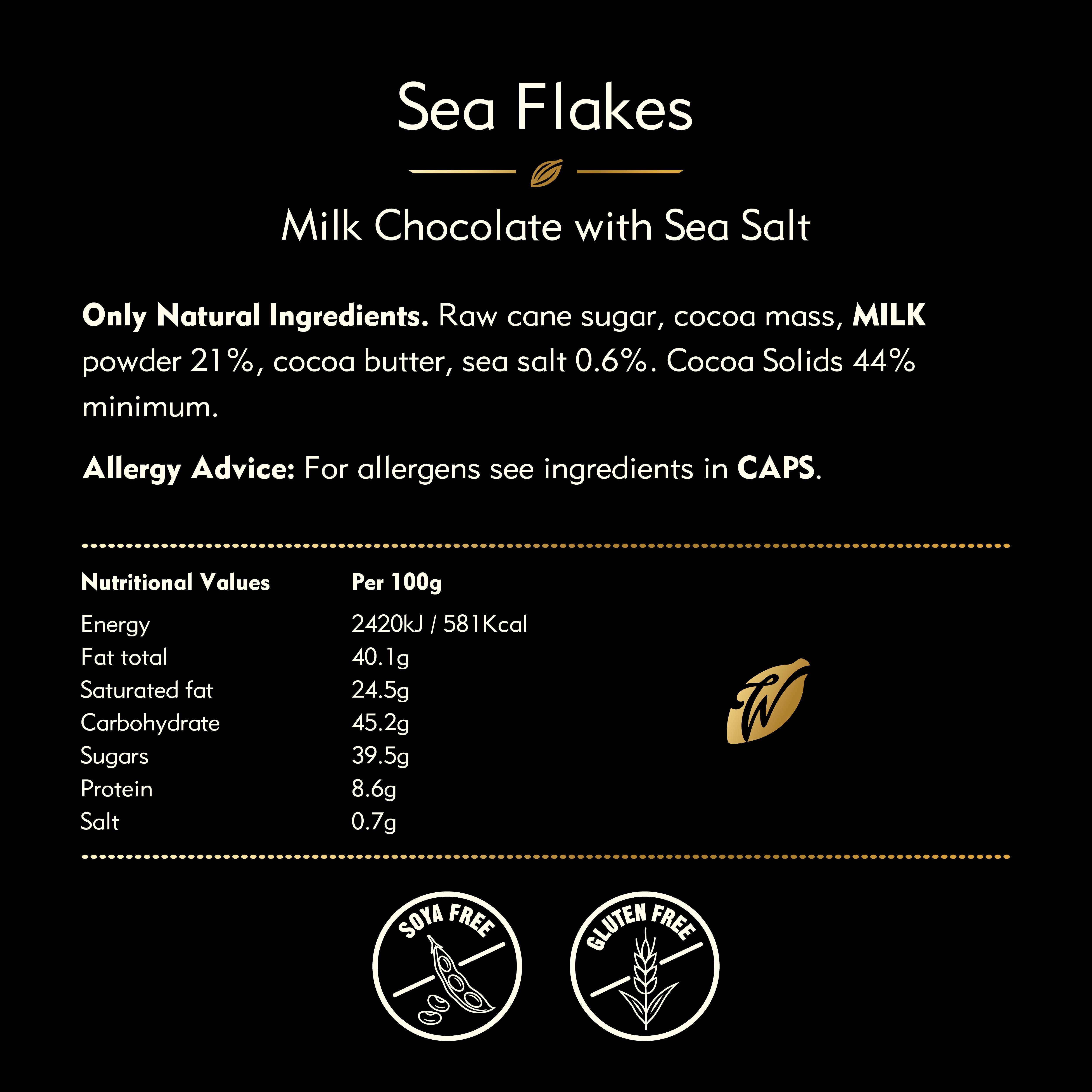Willie's Cacao - Wholesale Chocolate Bar - Sea Flakes. Milk chocolate with Cornish Sea Salt. 26g bar3