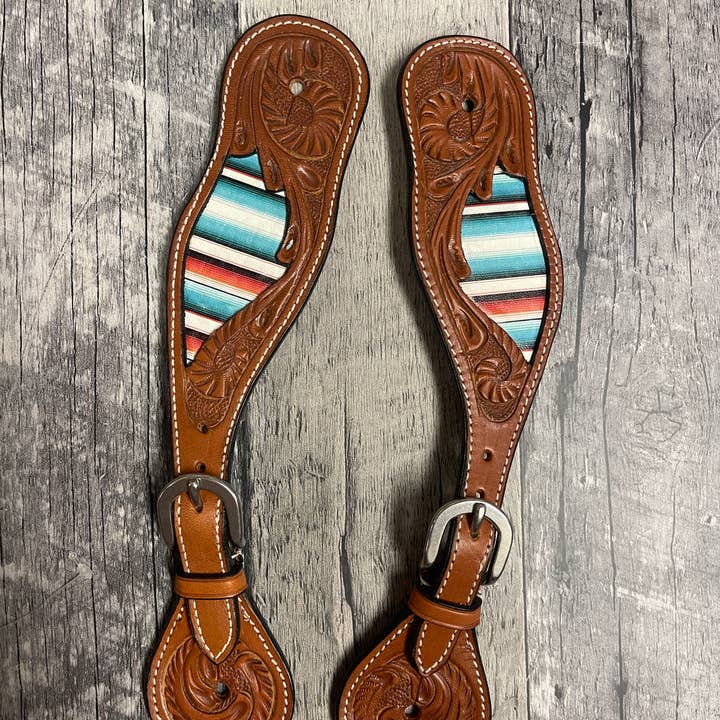 Teal Serape Spur Straps for wholesale by Schulz Equine