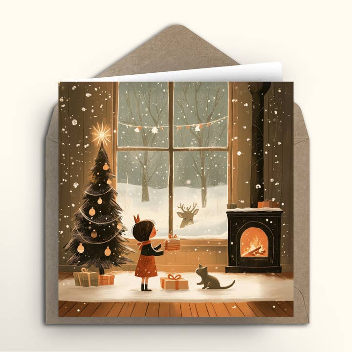 Peeking Reindeer Christmas card - packs of 10/20/50/100 for wholesale by imagii Greeting Cards & Notebooks