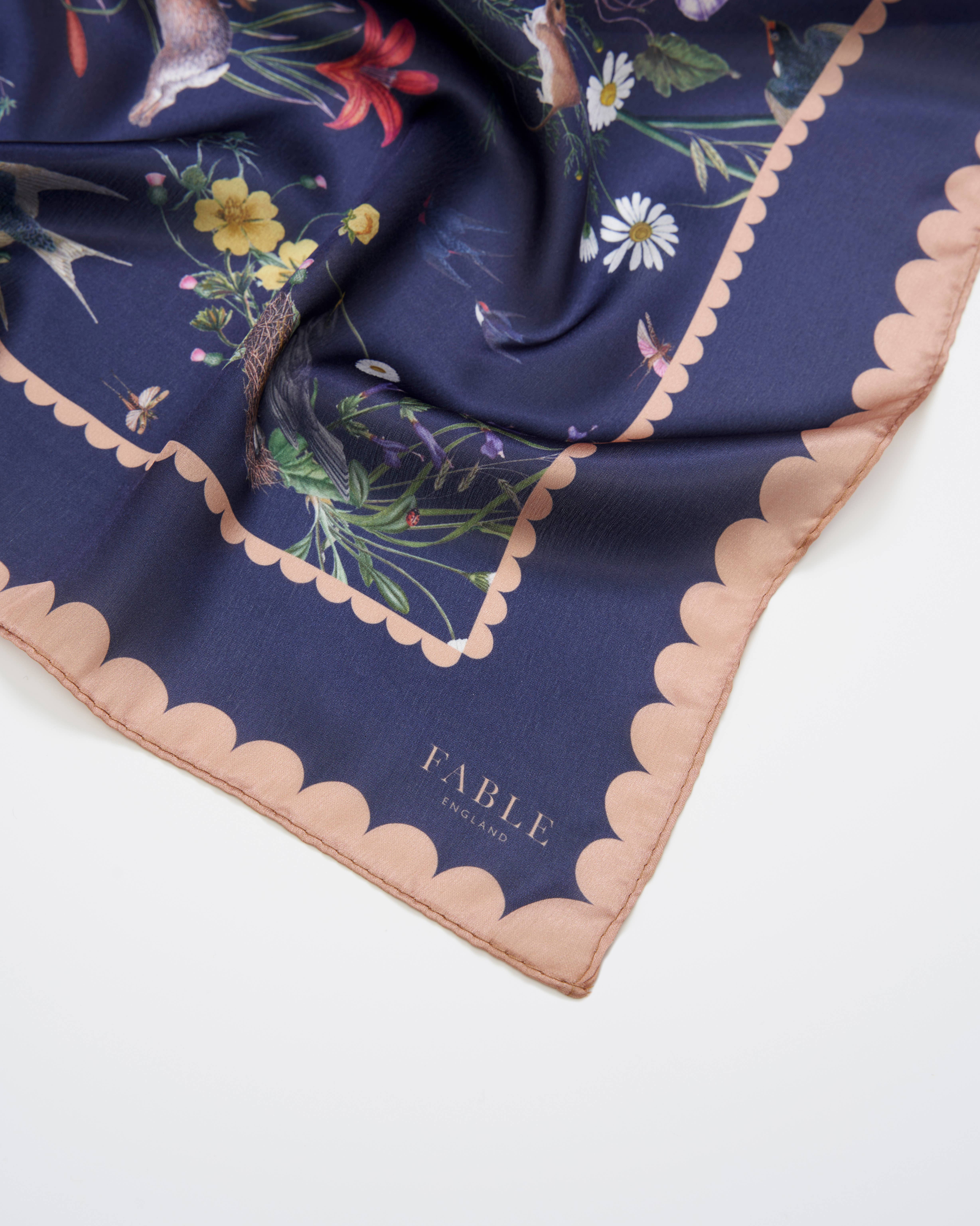 Fable England - Wholesale Scarf - Women's - EU ONLY - Navy Running Bunny Toile Square Scarf3