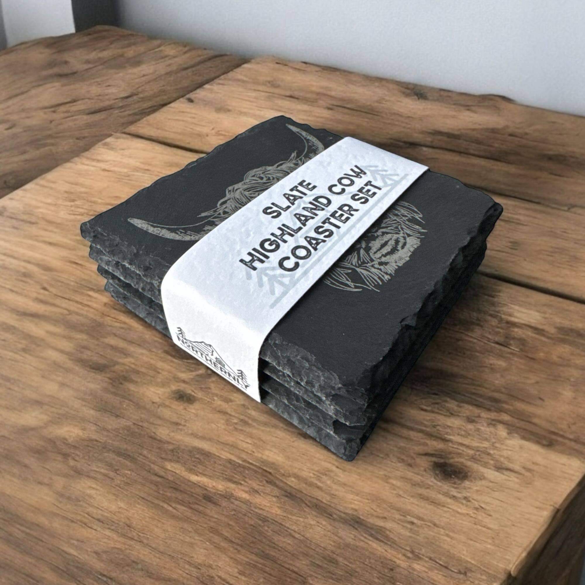 EllieBeanPrints - Wholesale Coasters - Highland Cow Matt Slate Coaster Set3