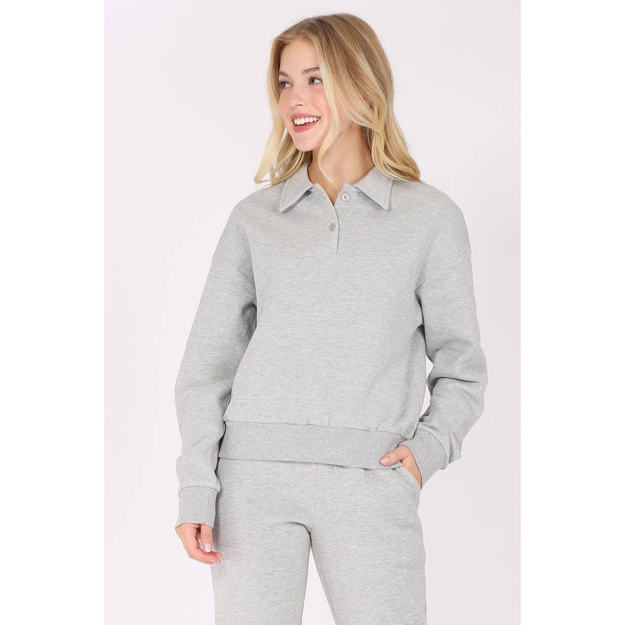 UP CLOTHING – wholesale Sweatshirt – Women's – Solid Fleece Polo Sweatshirt5