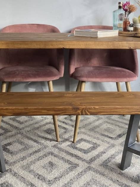 Rustic Industrial Redwood Pine Dining Tables with Steel A Frame Legs - Mid-Century Modern Kitchen Furniture for wholesale by James's Workshop