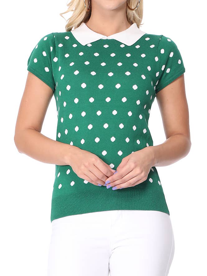 Mak - Vente Pull en maille – femme - Pull en jacquard à pois à manches courtes MK367311