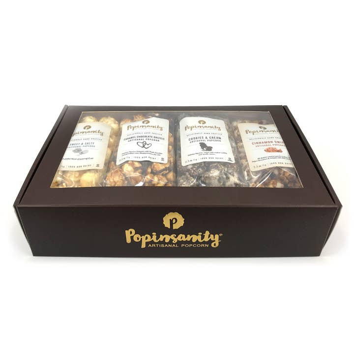 Popinsanity Popcorn & Confections - Wholesale Popcorn - Gourmet Popcorn Gift Box | 4 populaire veganistische smaken | Kosher1