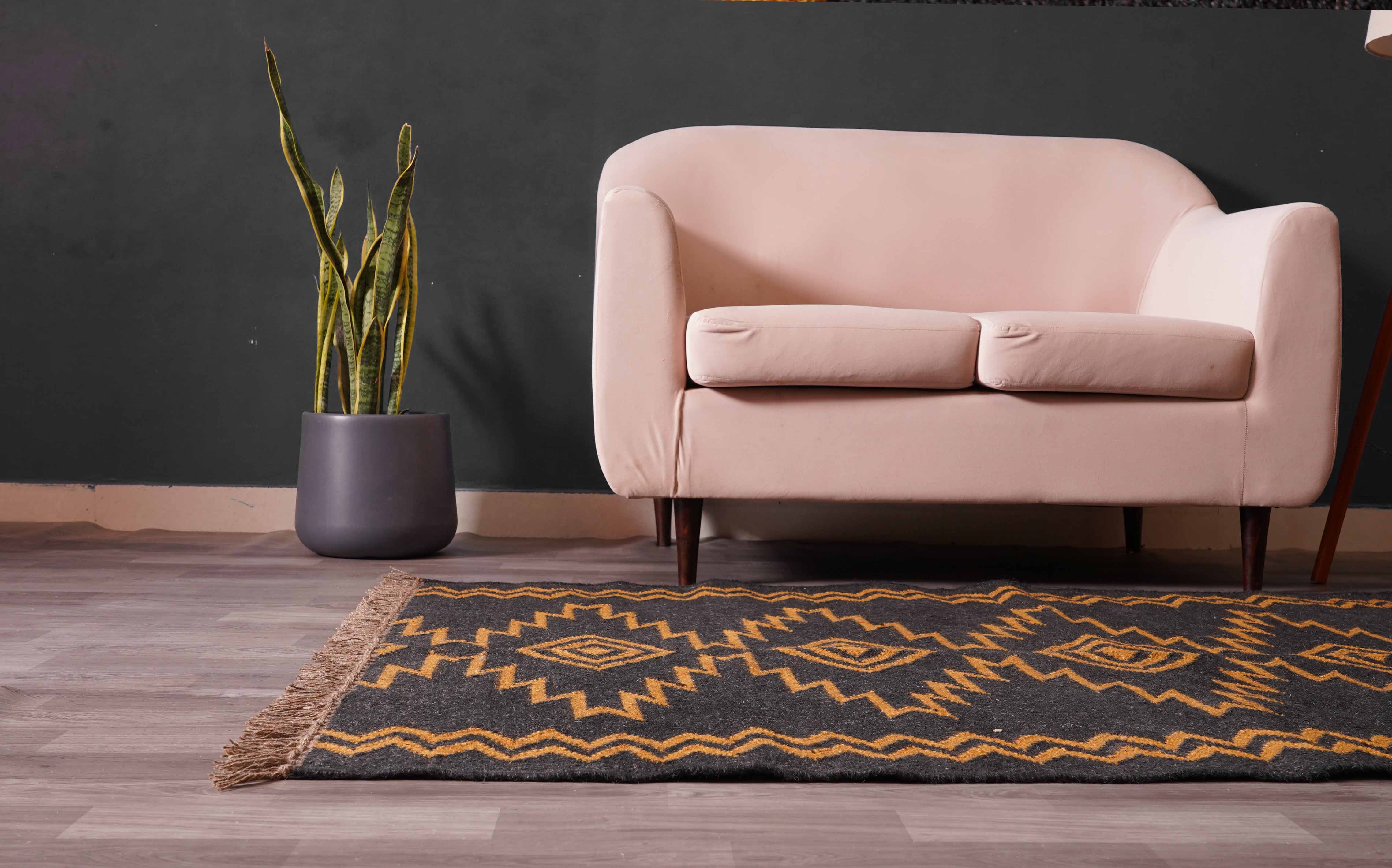 Chouhan Rugs - Wholesale Area Rug - Indian Handmade Black Kilim Jute Rug With Yellow Design Rug2