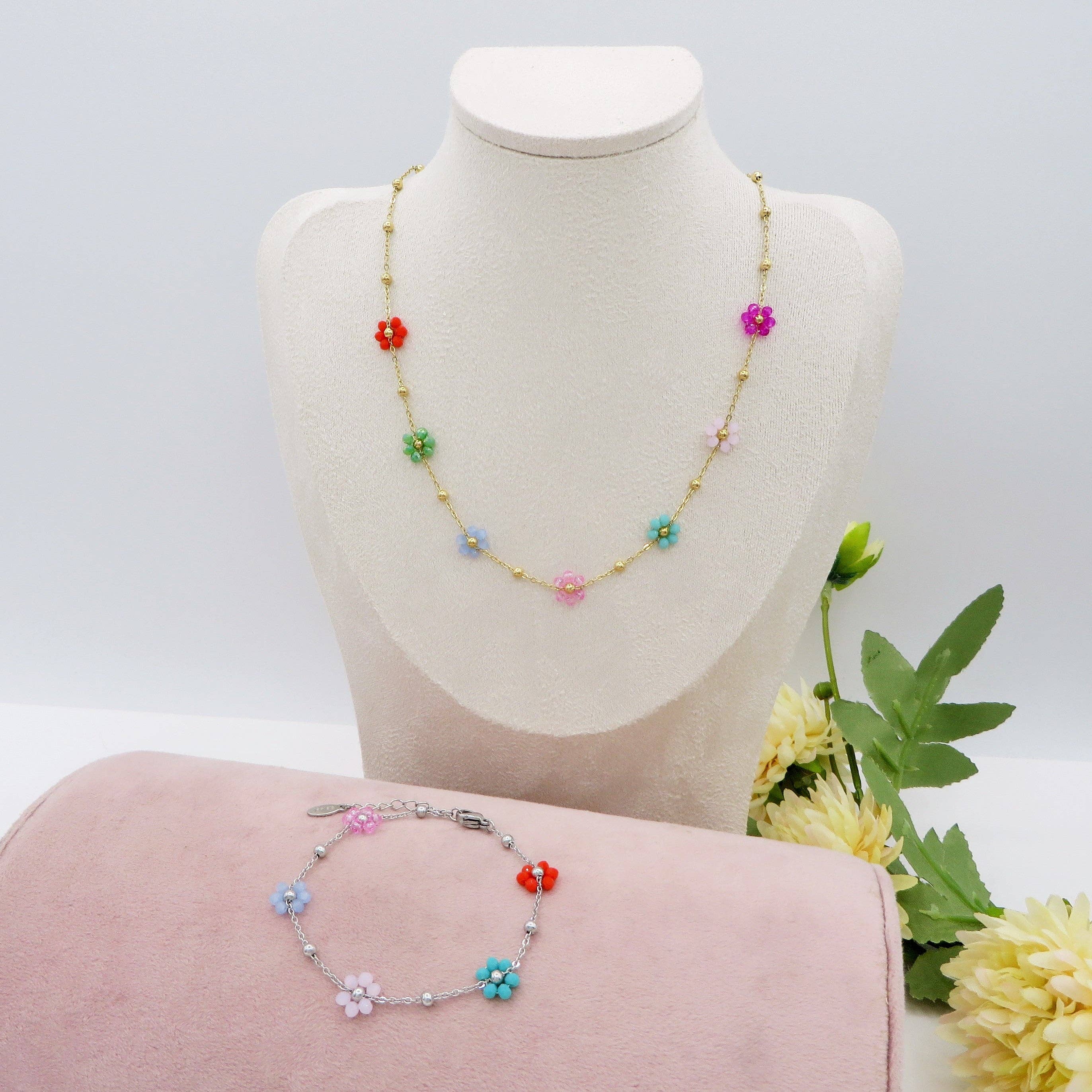 Daemon srls - Wholesale Pendant/Charm Necklace - DAISY ~ ACCIAIO INOSSIDABILE ~ Collana con fiori e cristalli7