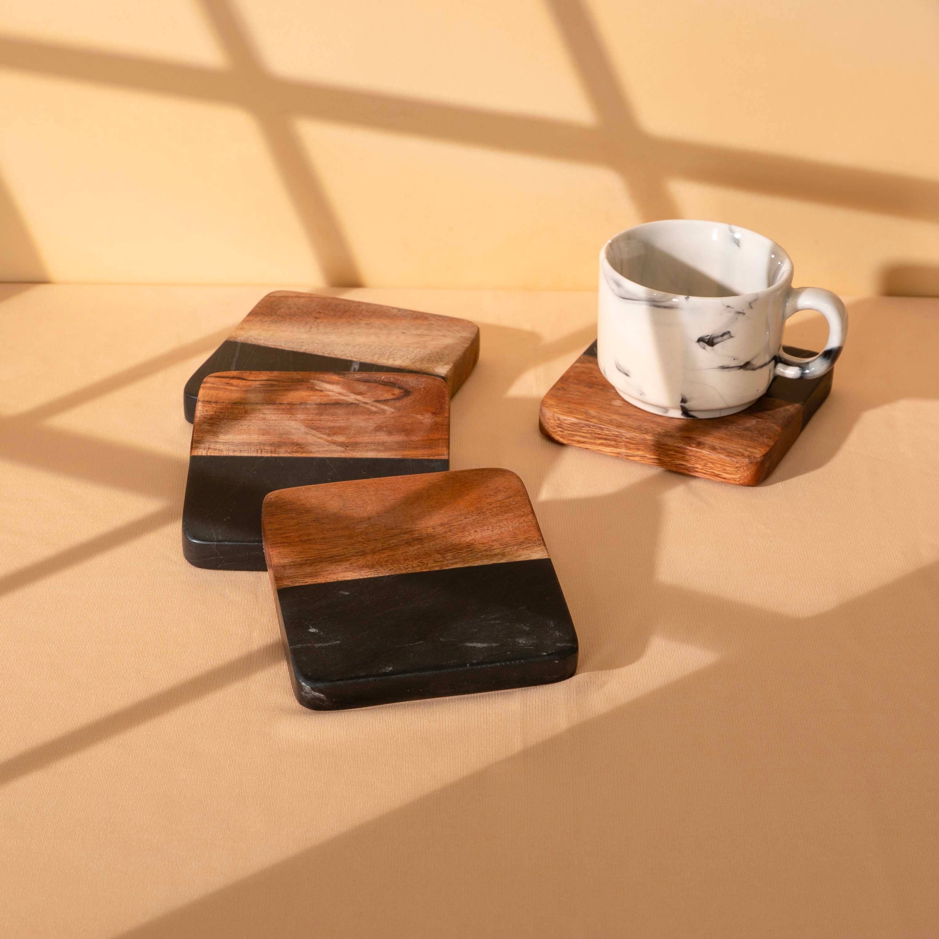 LuxeDesigns Co LLC - Wholesale Coasters - Artisan Marble and Wood Square Coaster Set of 4 - Black8
