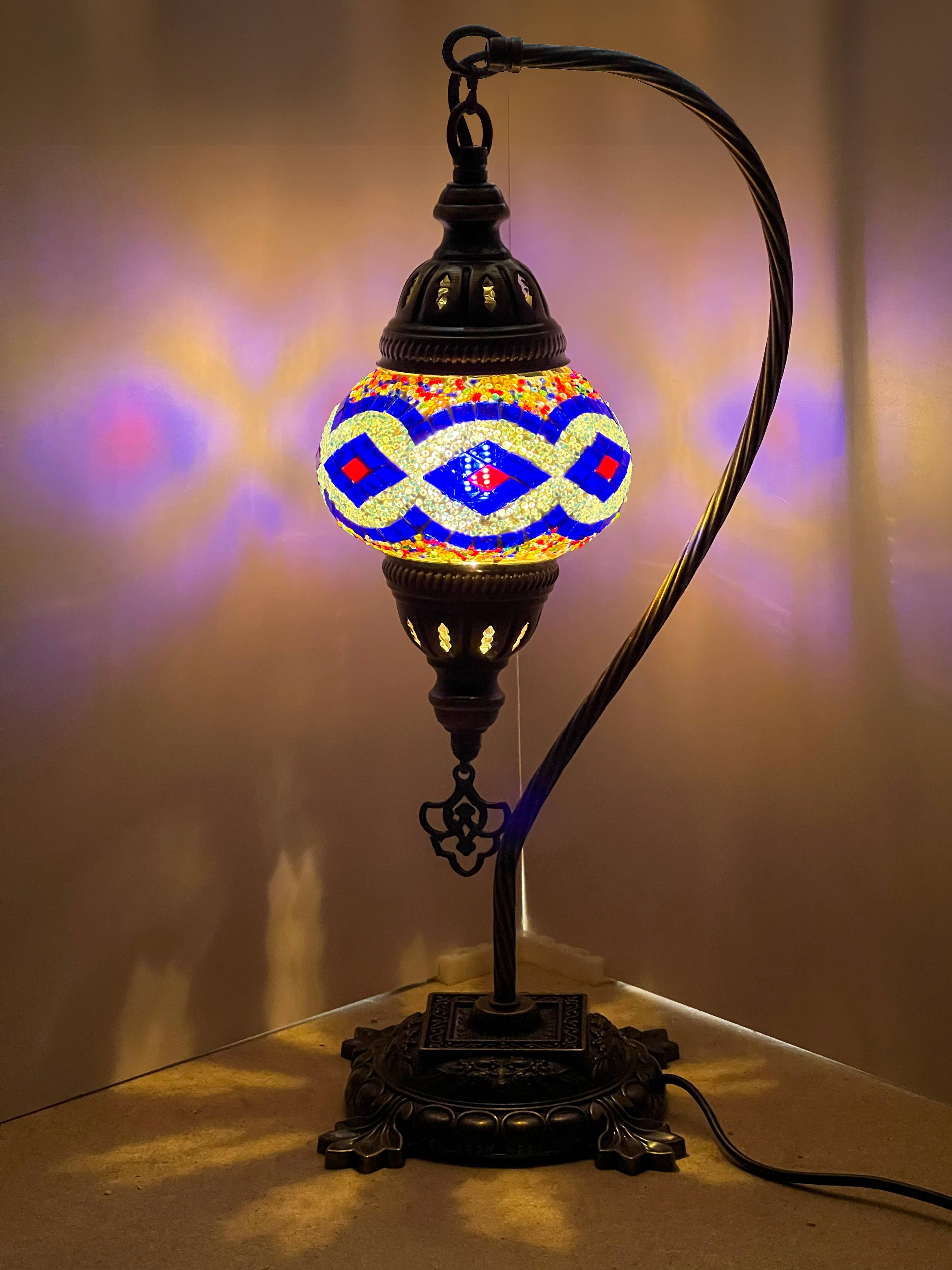 Gypsy Soul – wholesale Accent/desk lamp – Swan Neck Mosaic Turkish Lamp 6" Glass Globe 10