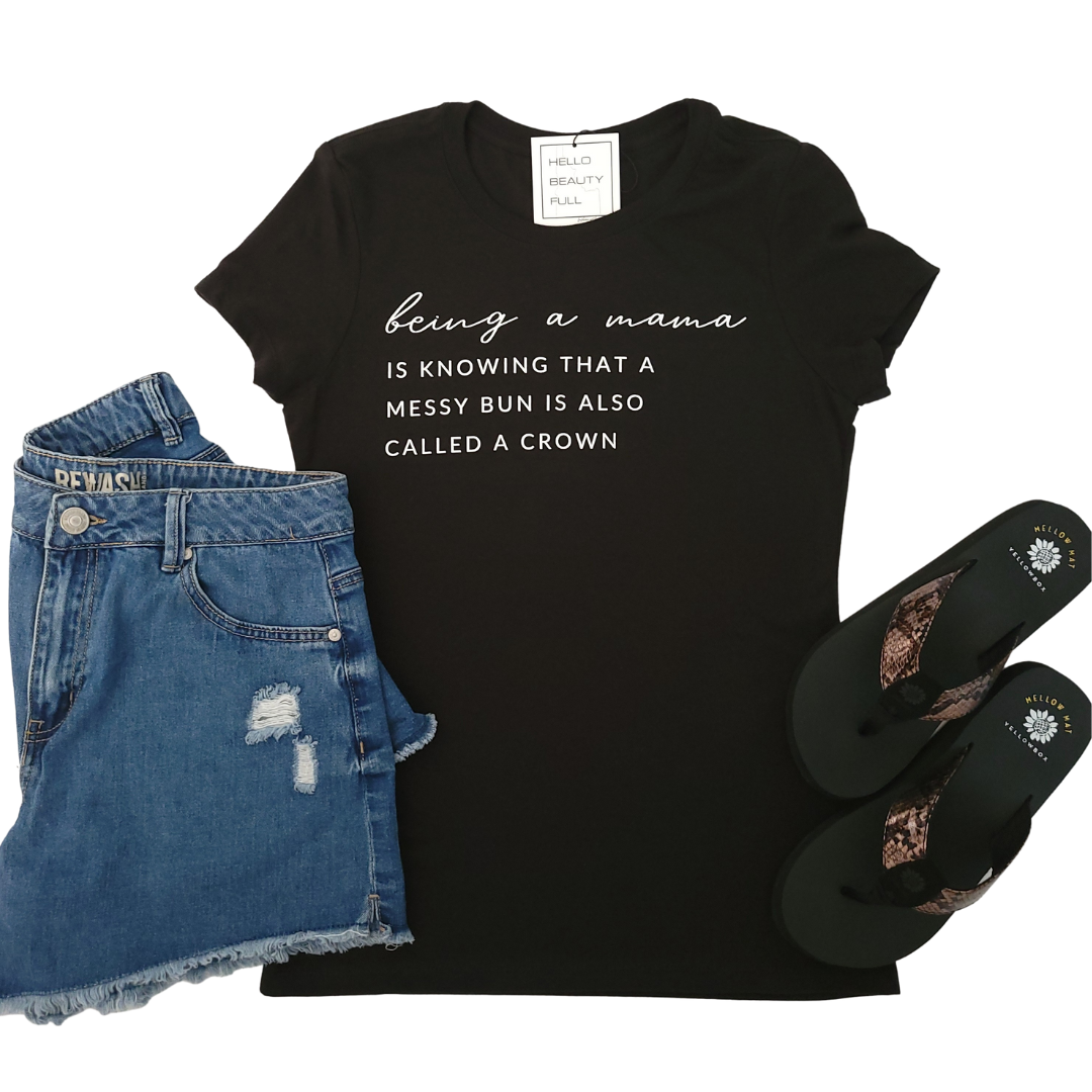 Hello Beauty Full & Co. - Wholesale Screen Printed T-Shirt - Women's - Mama T-Shirt, being a mama ladies V neck, mothers day, bun1