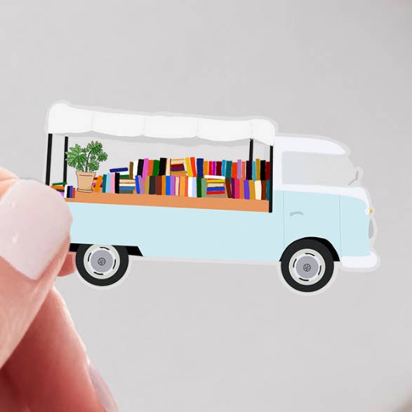 Bookish Library Van Transparent Sticker | Bookish Merch for wholesale by MadiCantStopReading