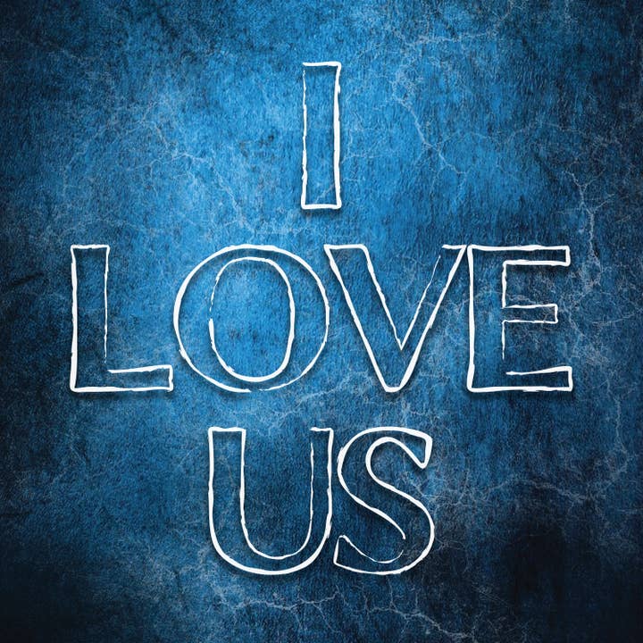 I Love Us (Dark Blue Background) Greeting Cards for wholesale by Swan River Studios