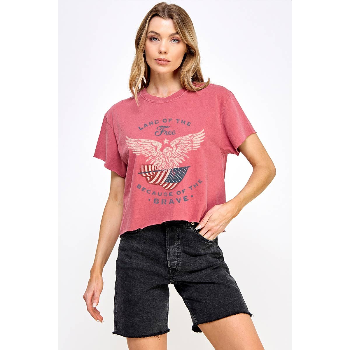 Illustrated Society - Wholesale Screen Printed T-Shirt - Women's - LAND OF THE FREE VINTAGE GRAPHIC CROP TOP2
