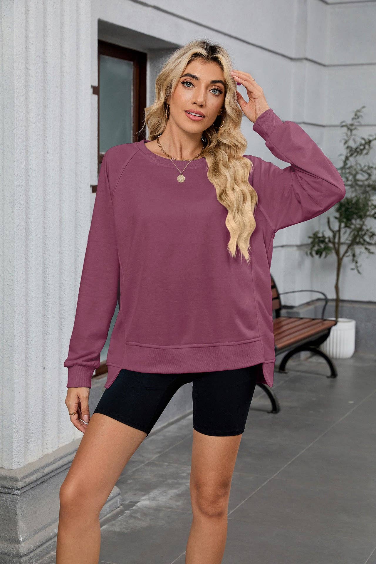 Lovesoft - Wholesale Sweatshirt - Women's - Women’s Solid Crewneck Sweatshirt, Ribbed Casual Pullover11