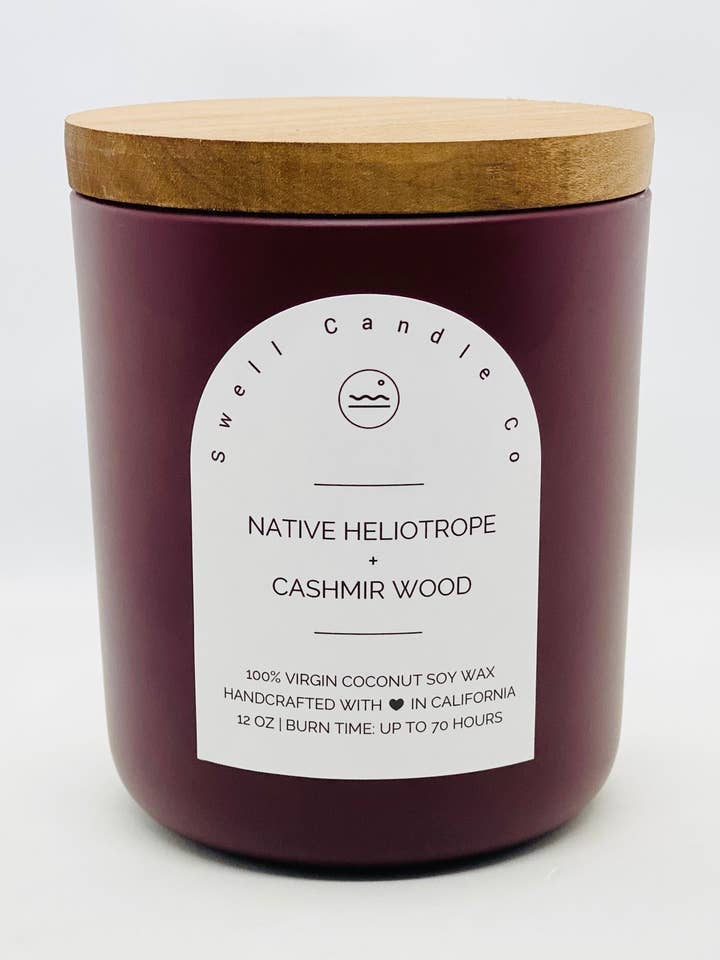 Vela de soja de coco de madera de cachemira y heliotropo nativo con mecha de madera para venta al por mayor de Swell Candle Co