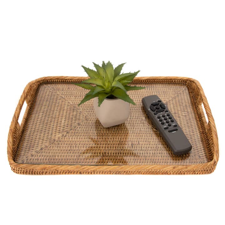 Artifacts Trading Company - Wholesale Serving Tray - Artifacts Rattanâ„¢ Rectangular Tray & Glass Insert