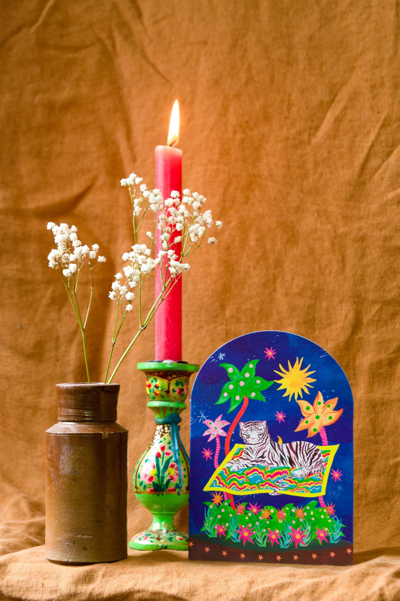 Hutch Cassidy (Greetings Cards and Paper Goods) – wholesale Everyday greeting card – 'Tiger on Magic Carpet Bell Jar' Greetings Card1