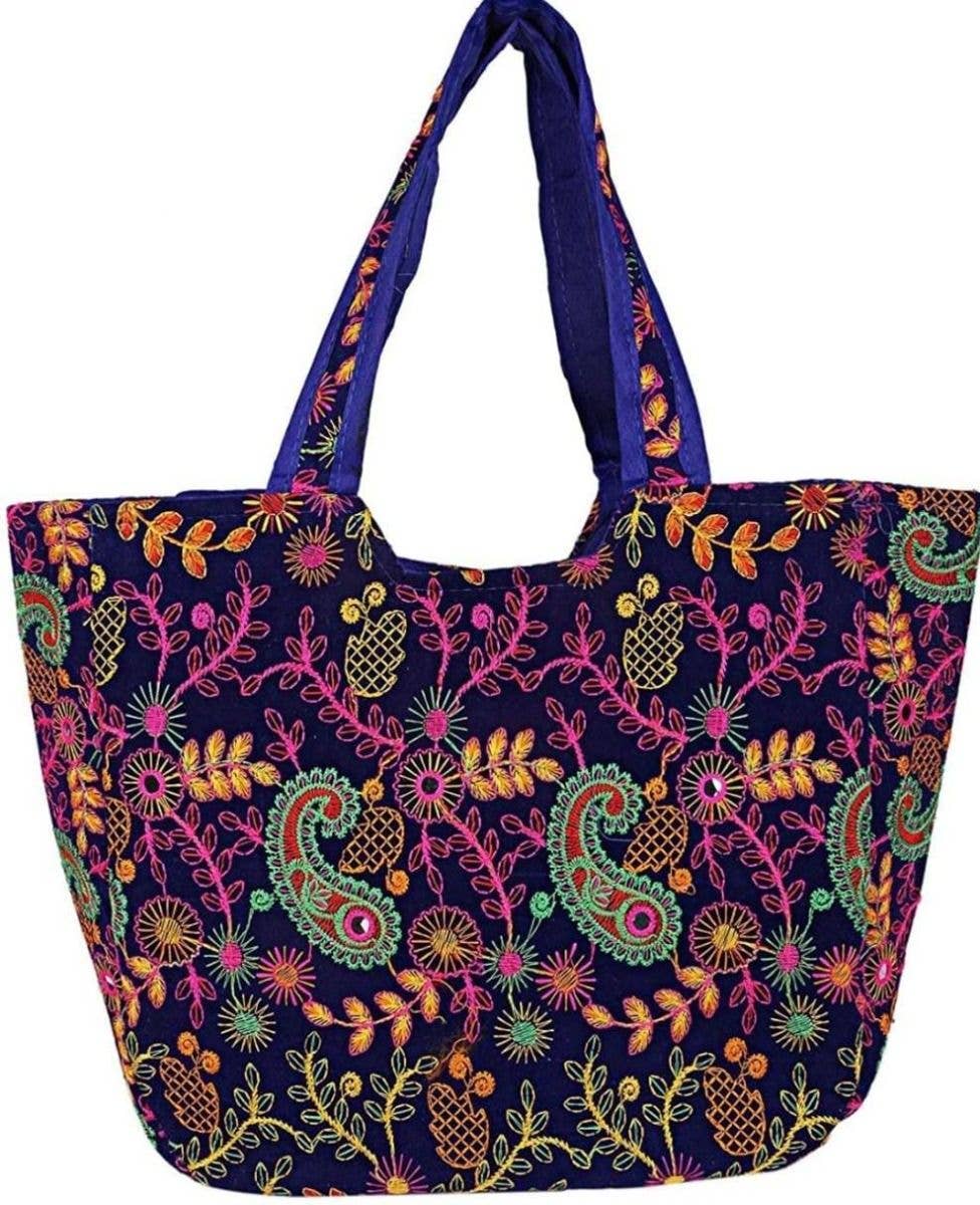 Status Collections – wholesale Tote bag – Women's – Embroidered Blue Silk Bag 44x36cm0